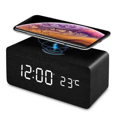 FIELUX Wooden Qi Wireless Charger With Digital Led Clock - FIELUX.COM
