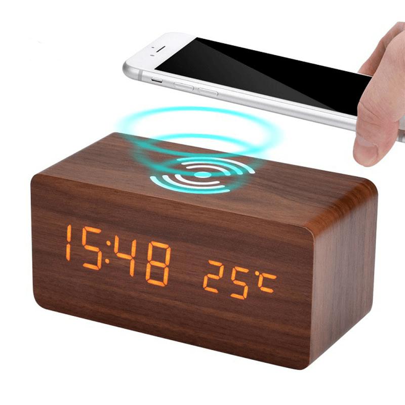 FIELUX Wooden Qi Wireless Charger With Digital Led Clock - FIELUX.COM